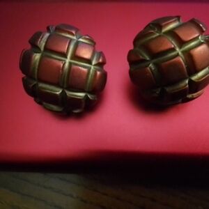 Vintage Red and Gold Clip-On Earrings